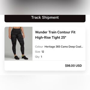 lululemon Wunder Train Contour Fit High-Rise Tight 25’’ size 12 - Black Camo